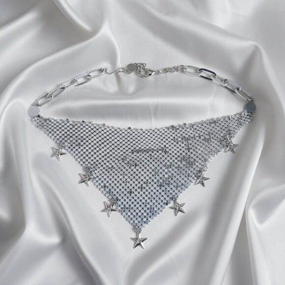 Y2K Neckerchief Star Bandana Sparkle Bling Scarf Statement Choker Necklace NWOT - Picture 6 of 9